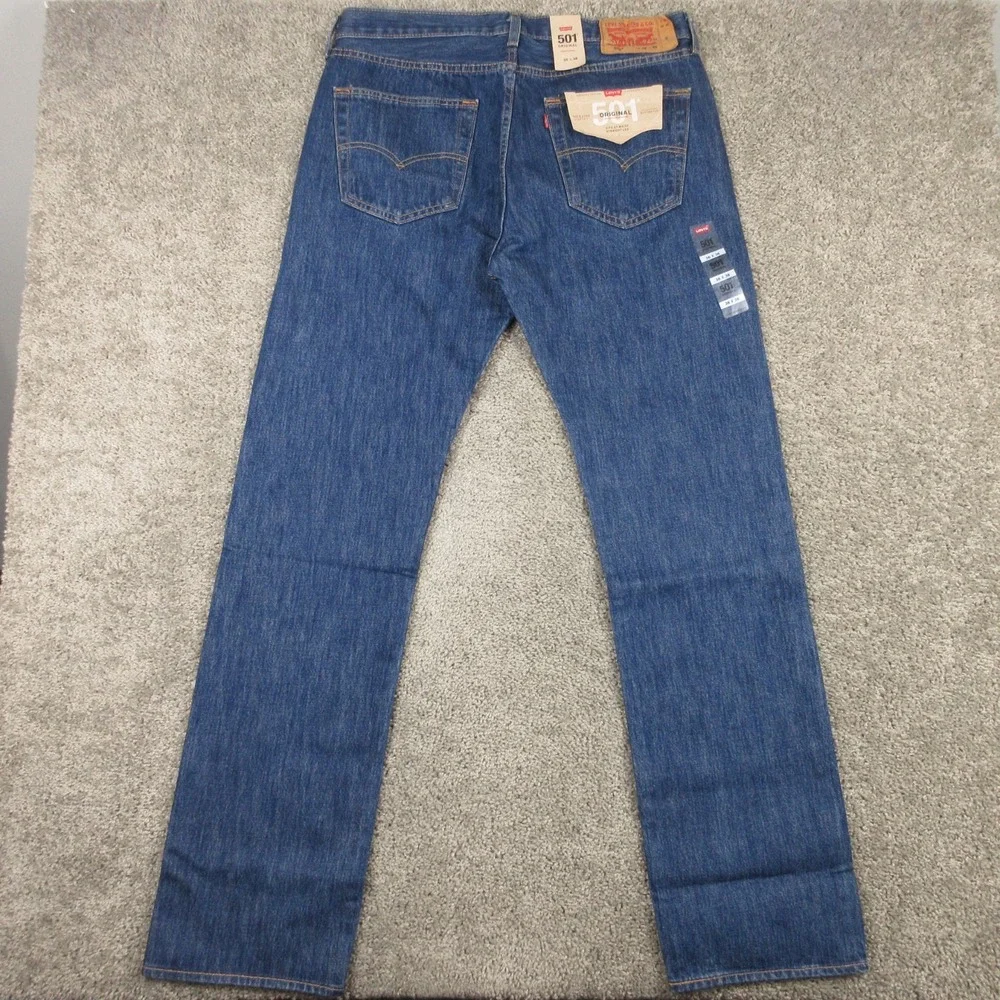 Levis Jeans Mens 36x36 Blue 501 Button Fly Original Straight Stone Denim Pants